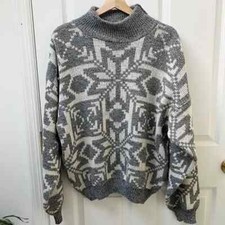 Vintage Made in Italy Mens Medium Unisex Wool Blend Geometric Snow Flake Sweater