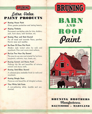 Barn and Roof Paint Vtge Brochure & Color Chart Bruning Brothers Baltimore MD 