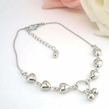 925 Sterling Silver Heart style shape 8" - 10" Beach Sandal Anklet Foot Bracelet