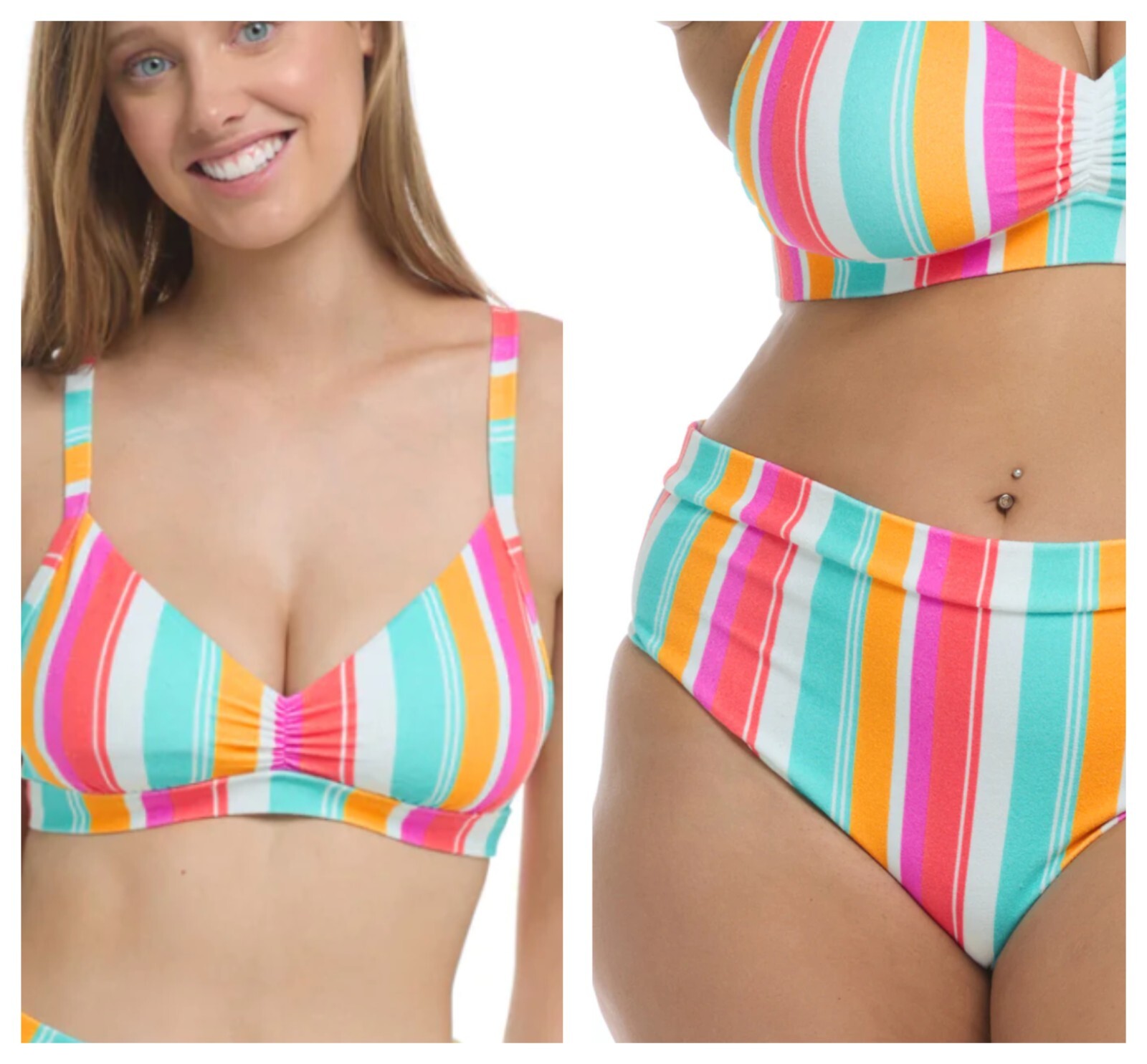 Bodyglove Striped Terry cloth Colourful Bikini Set Drew Top + Marlee Bottoms  3X