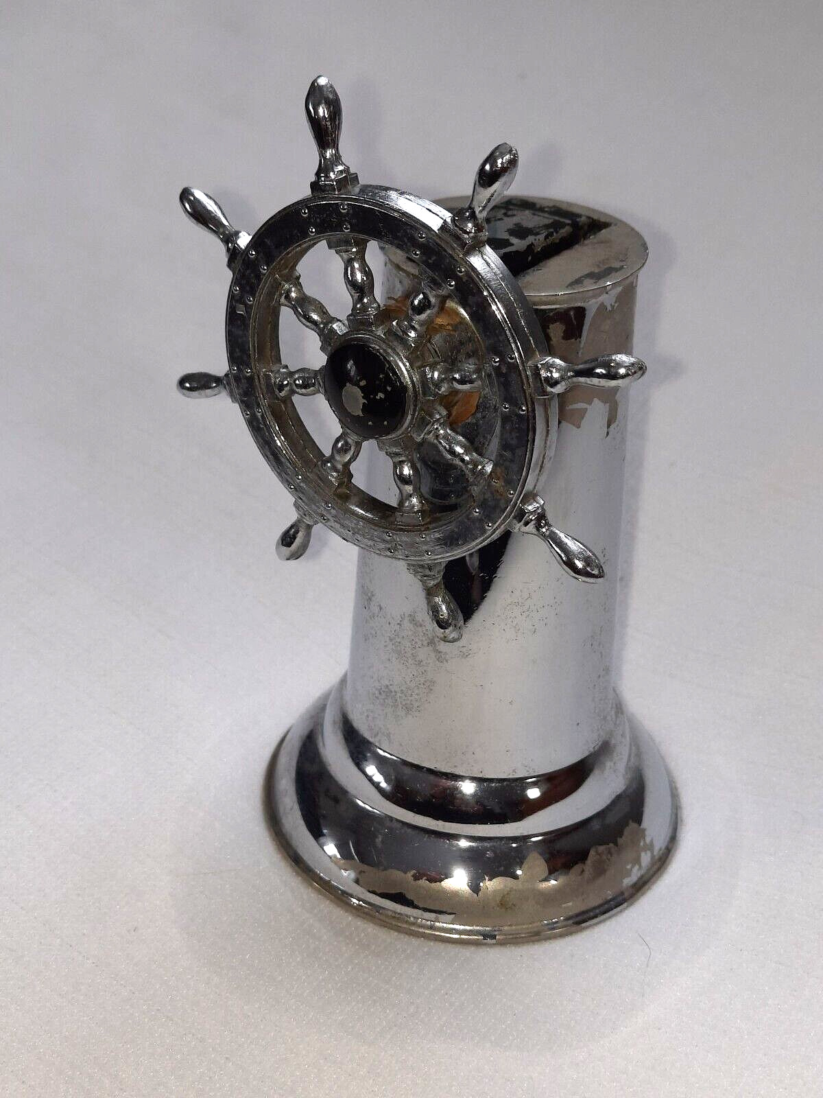 1940s Vintage Chrome Nautical Figural Ships Wheel Table Ligh