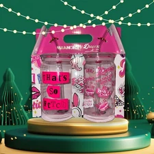 Mean Girls X Dragon Glassware Drinking Glasses With Glass Straws NEW Rare