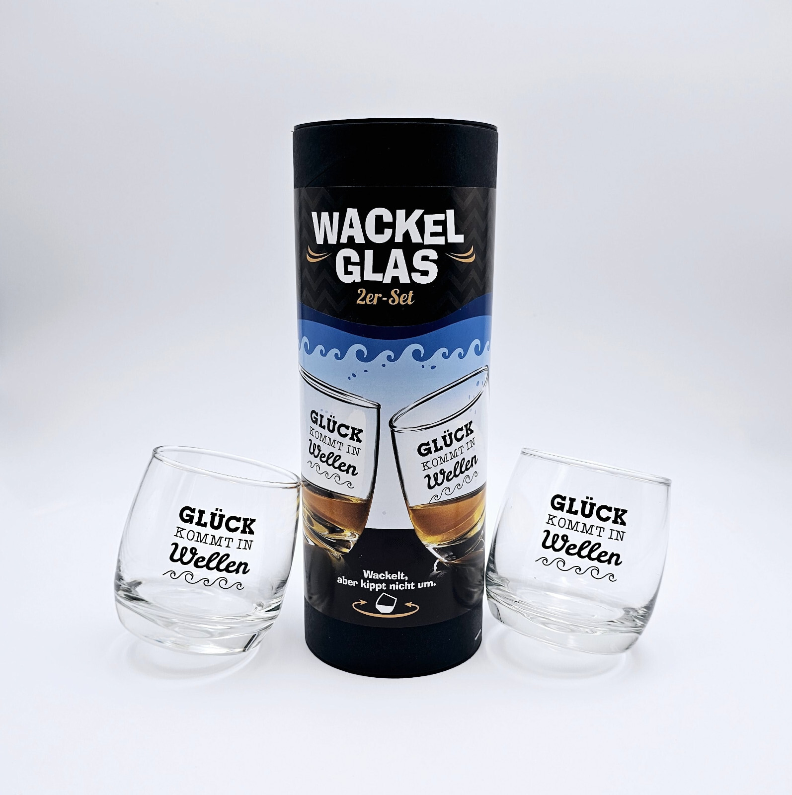 Gilde Wackelglas 2er Set Geschenk Whiskey Gin Rum Designgläser 8,8 cm 27 cl
