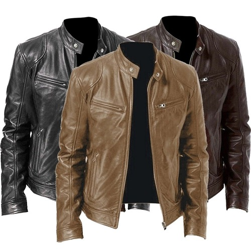 Men Pu Leather Jacket Plus Size Stand 
