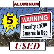 5 USED Warning Security Cameras In Use 10x14" Aluminum METAL Yard Signs