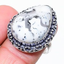 Dendrite Opal Gemstone Handmade 925 Sterling Silver Jewelry Ring Size 9 US