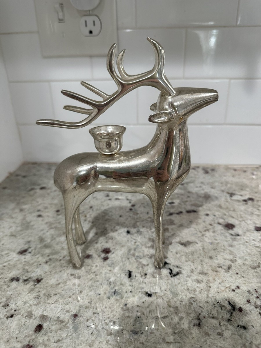 Porte-bougie Cerf Argenté Pottery Barn - Déco De Noël Vintage, Hauteur 8 Pouces