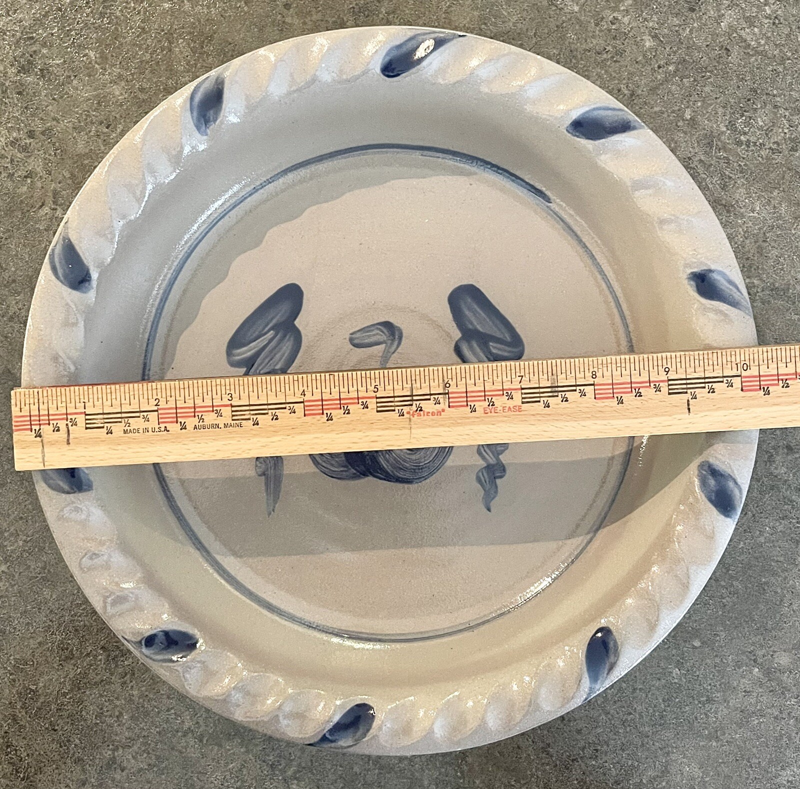 Rowe Pottery Works Crimped Edge Salt Glaze Pie Plate Apple Design- Dated 2001