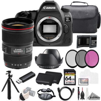 Canon EOS 5D IV + EF 16-35mm f/4L IS USM Lens+64GB+Ext Bat+3PC Filter-Kit
