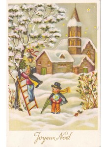 Immagini Vintage Natale.Neve Bambini Giardino Decorazioni Natalizie Cartolina Vintage Natale Noel Ebay