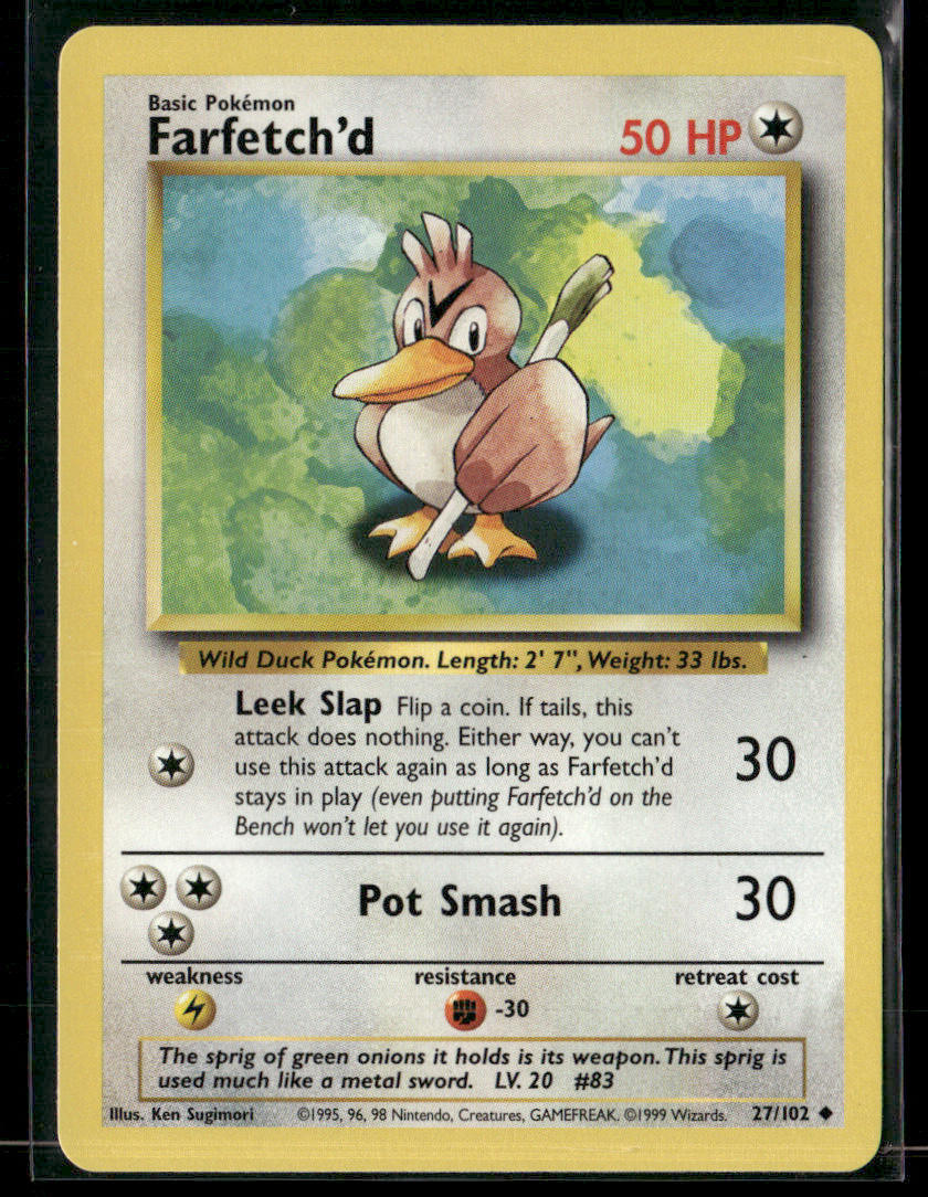 1999 Pokemon Farfetchd Holo 27/102 Rare Trading Card