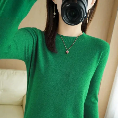 Maglione donna manica lunga scollo a O maglione fondo caldo magliette maglione - Foto 9 di 36