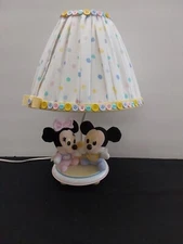 Disney Plush Baby Mickey and Minnie Mouse Nursery Lamp Vintage 1980s Blue Pink