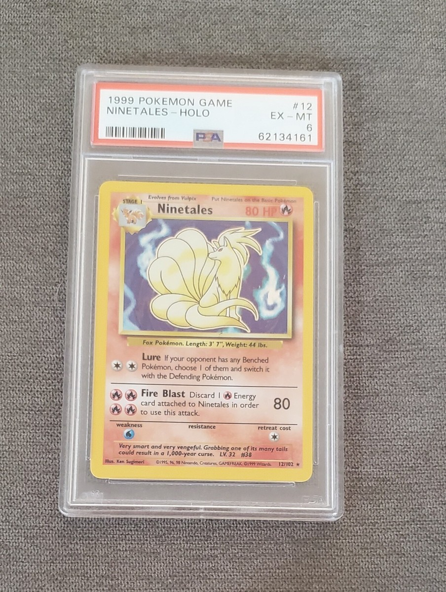 1999 ninetales pokemon card value BASE SET [RRRR] Fire Blast (80) Discard 1 Fire Energy card to use this attack. Ninetales 12/102 1st Edition Base