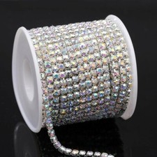 9M Rhinestone Chain Crystal Glass Gem Silver Cup Trim Ribbon Sparkle Diamante AB