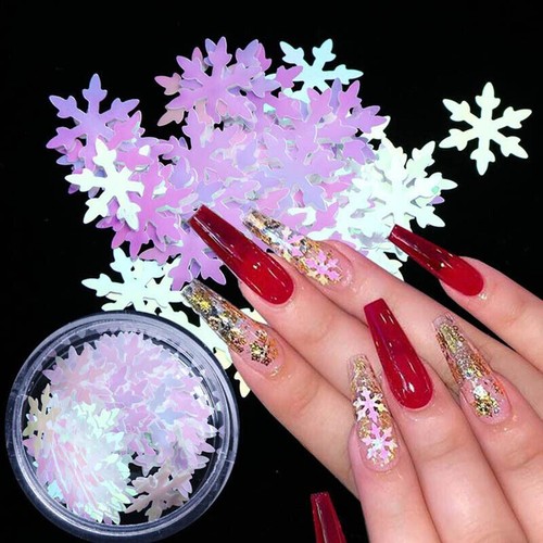 Nail Art Glitter Snowflake Sequin White Holographic Effect Decoration Christmas - Picture 6 of 14