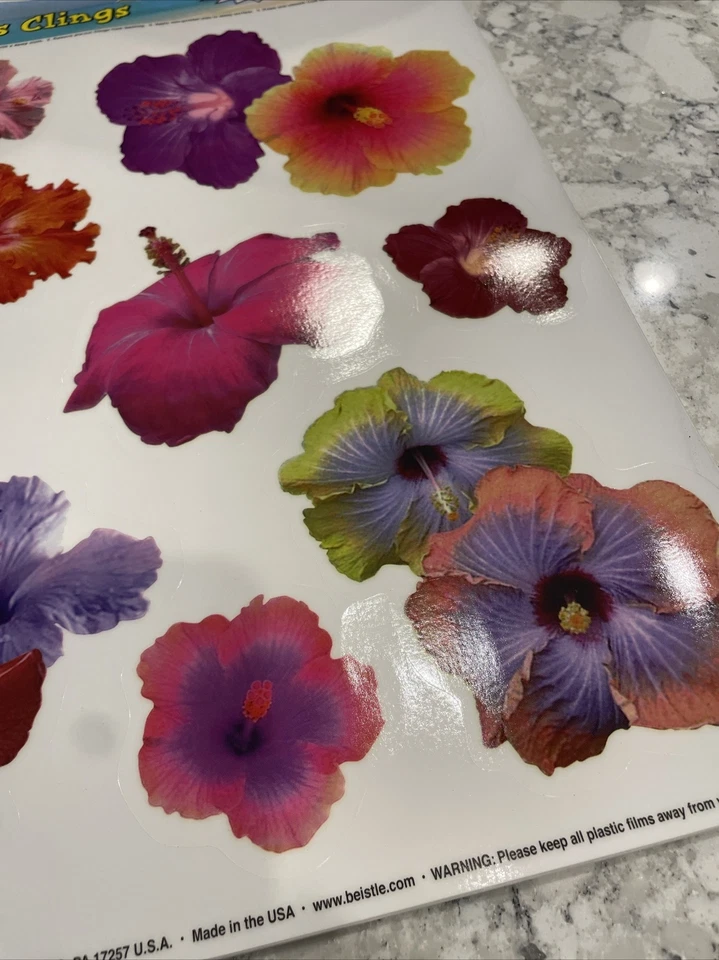 JUEGO DE 5 adhesivos para ventanas de hibisco 12" x 17" Tropical Luau Fiesta ~ Verano ~ Aula Foto 3 de 4