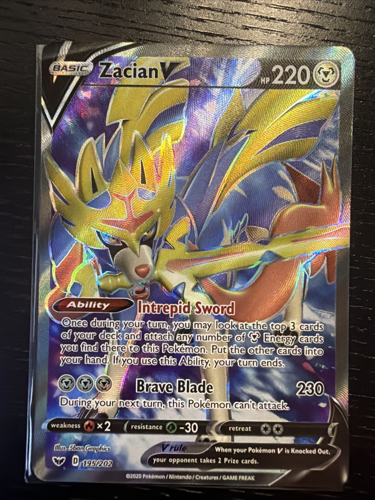 Pokémon TCG - Zacian V Sword & Shield Base Set (195/202) Holo Full Art NM/M