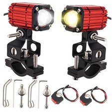 Windance 2pcs Motorcycle Headlight Auxiliary Light with Mounting Red