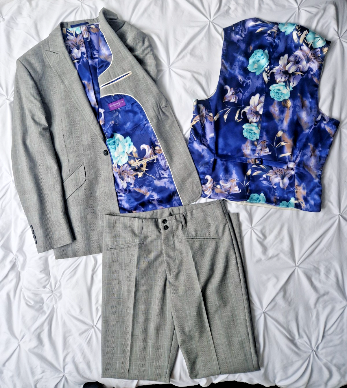 William Hunt Savile Fila 3 Pezzi Tuta Lana Giacca e Gilet 38R Pantaloni 32R