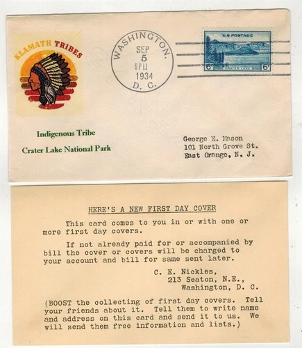 1934 NATIONAL PARKS 745 INDIGENOUS INDIANS RARE HPS ADDON 1/1 CRATER LAKE OREGON