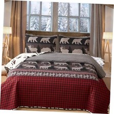 Queen Size Quilt Set Bedding Rustic Lodge Bedspread Set Queen Full/Queen Black