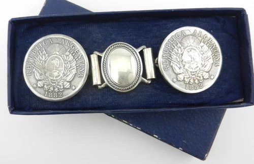 Argentina 1882 One Peso Handmade Authentic Coin Silver Belt Buckle Boxed