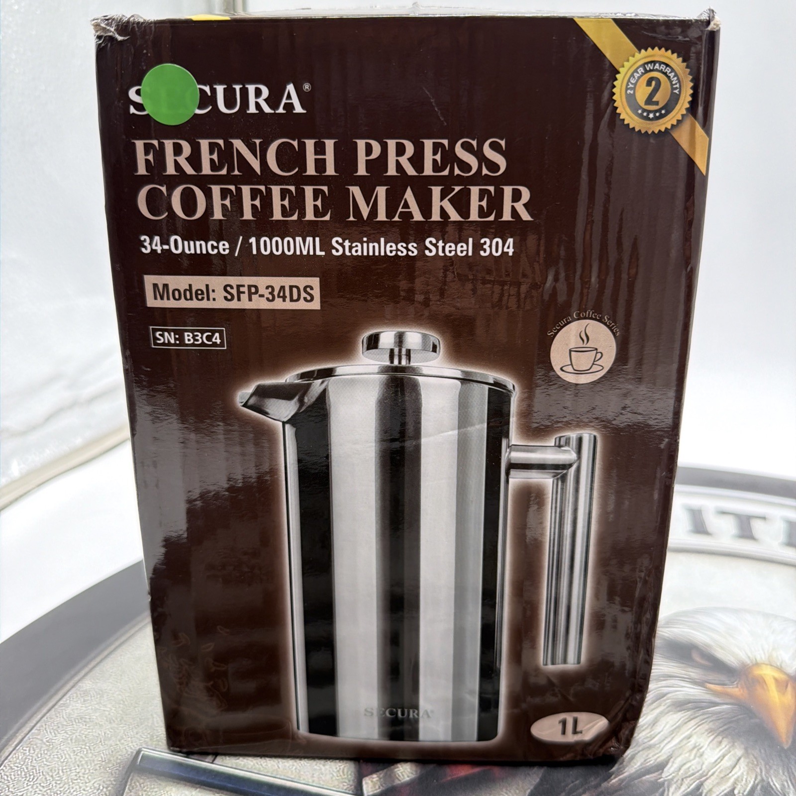 Coffee Maker, 304 Grade Stainless Steel 34 Oz, Silver