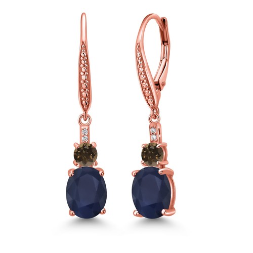 18K Rose Gold Plated Silver Sapphire and Smoky Quartz Dangle Earrings for Women