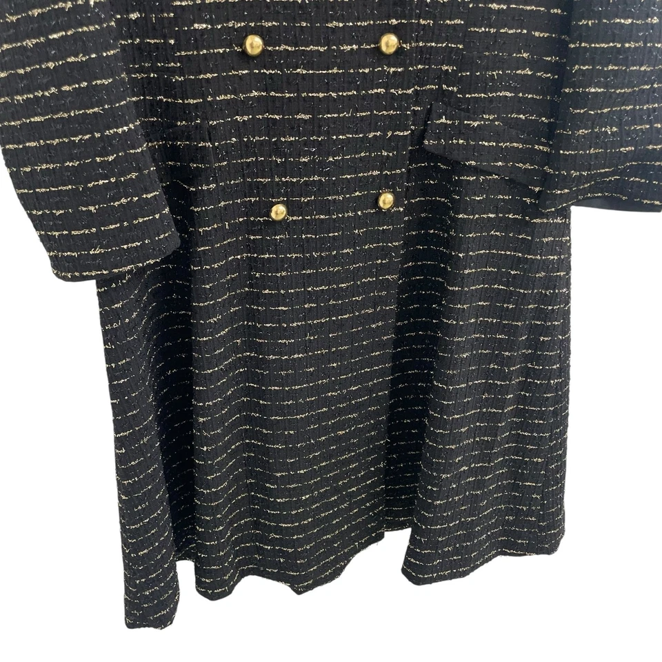 Vestido Abrigo Rickie Freeman Teri Jon Negro Dorado Metálico Doble Pecho Sarga 14 Foto 3 de 4