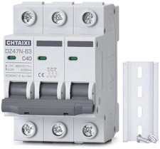 3 Pole DIN Rail Mount Circuit Breaker, 40 Amp 480V AC Miniature Circuit...