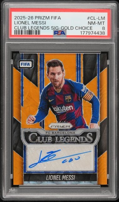2025-26 Prizm FIFA Lionel Messi #CL-LM Club Legends Auto Choice Gold /10 PSA 8 view 1