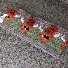 Pachamama Herd of Highland Cow Headband Wool Hand Made Nepal Hat Wrap Ear Muff