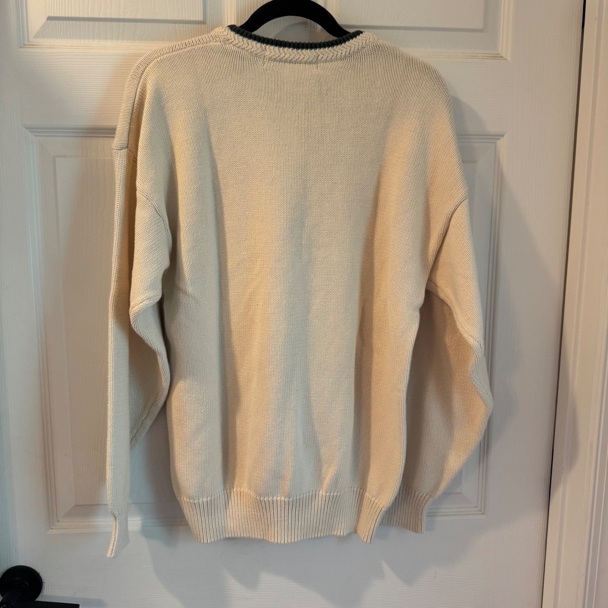 John Ashford Golf Sweater Mens Large Cream Cotton Knit Crossed Clubs Vintage View 3
