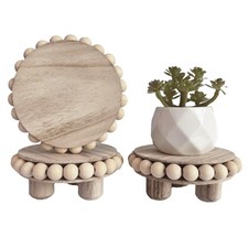 3 PCS 4 Inch Mini Round Wooden Risers Display Pedestal Light Brown Decor Stand