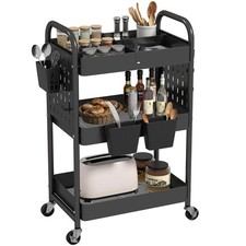 Black Craft Rolling Utility Cart Retractable Dividers DIY Pegboards Storage