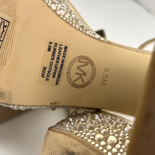 Michael Kors SZ 5.5 Laci Embellished Metallic Leather Platform Sandal Pale Gold - Picture 9 of 19