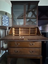 Antique Writing Desk with Display Unit Bureau Bookcase And Drawers