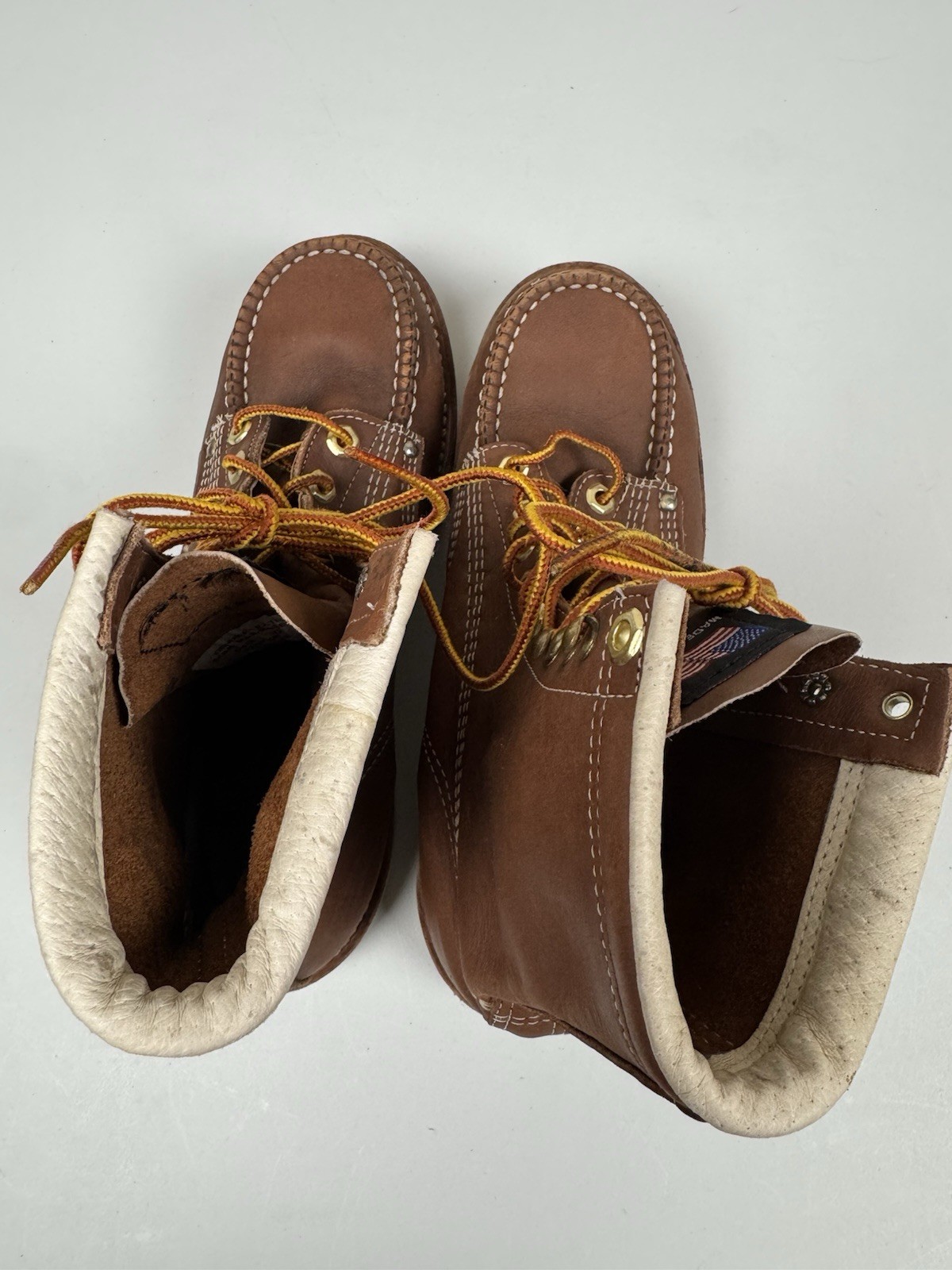 Vintage Field N Forest Brown Leather Moc Toe Work Boots Mens 6.5 Workwear Vibram