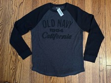 NEW Sz 14-16 OLD NAVY Boys Thermal Waffle Knit Heathered Gray Long Sleeve Shirt
