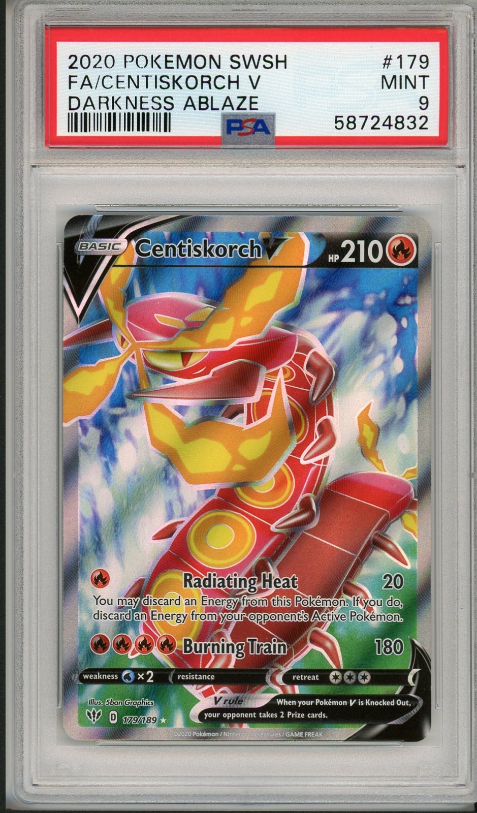 2020 Pokemon SWSH Darkness Ablaze Centiskorch V Full Art #179 PSA 9