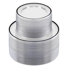 BESTSTAR 200PC Black & Clear Disposable Plastic Plate Set - Dinner & Dessert