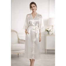Vintage White Lace Satin Robe Classic Loungewear