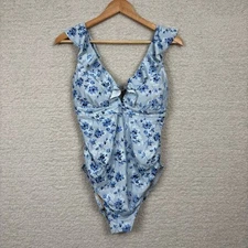 A Pea In The Pod Swimsuit Womens S Blue Floral Maternity Ruffle One Piece Boho