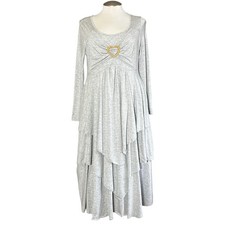 NORACORA Women's Grey Jersey Long Sleeve Tiered Ruffle Maxi Dress Heart  XL