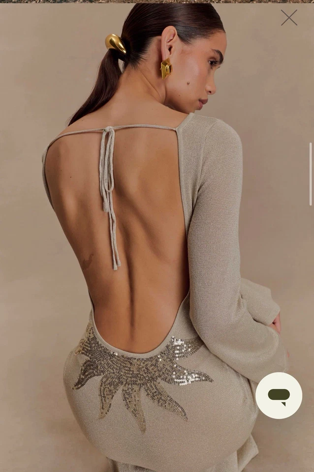 Vestido maxi de malha Meshki Atticus com lantejoulas - Dourado, tamanho M - Imagem 4 de 4