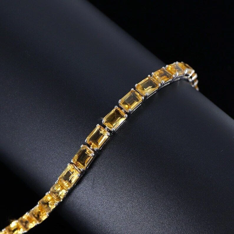 Natural Emerald Cut Citrine Gemstone 925 Sterling Silver Tennis Bracelets - Image 2 of 4