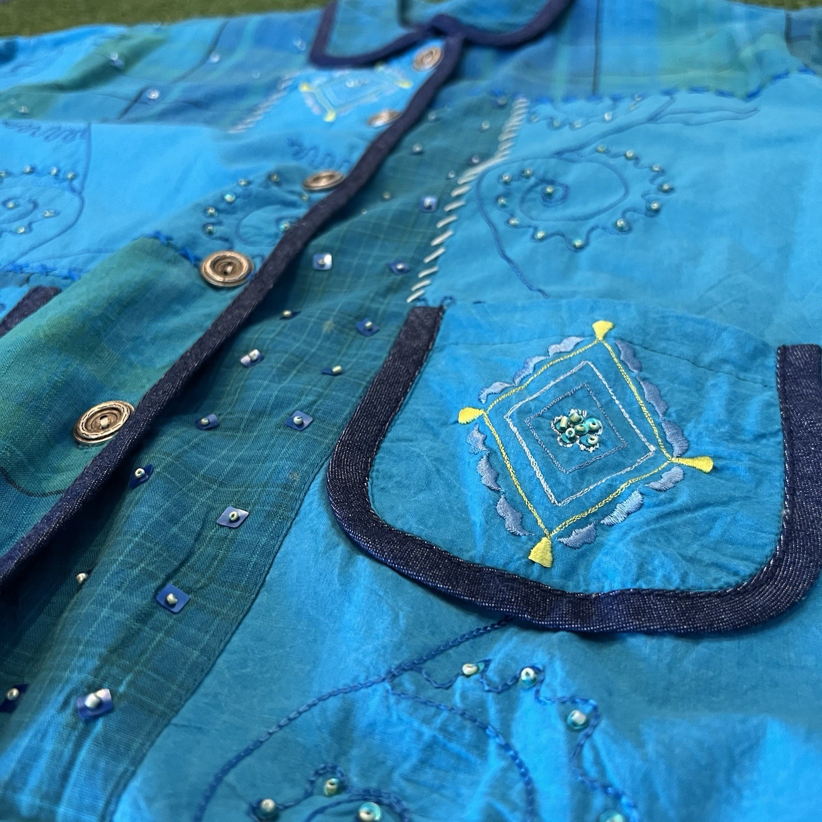 Handmade Reversible blue denim patchwork quilt be… - image 4
