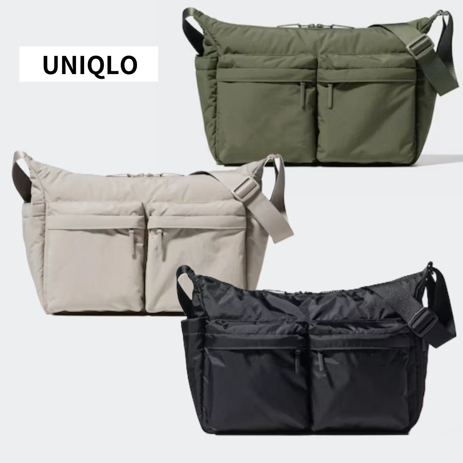 UNIQLO Multi-Pocket Shoulder Bag Black Olive Beige Unisex New Japan