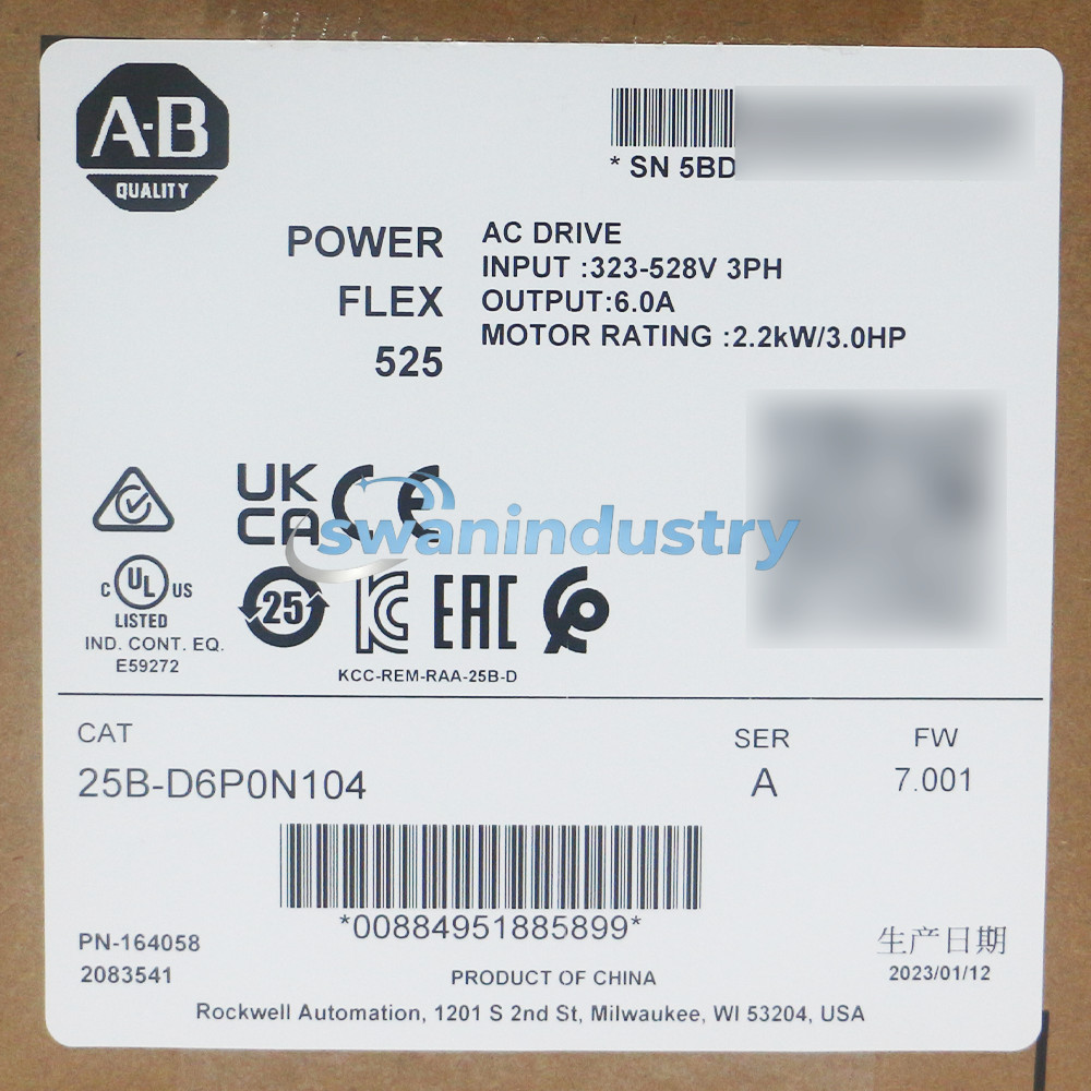 New Sealed Allen Bradley 25B-D6P0N104 PowerFlex 525 2.2kW (3Hp) AC Drive 3 Phase